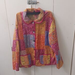 Vibrant Pink and Orange Patchwork Blazer